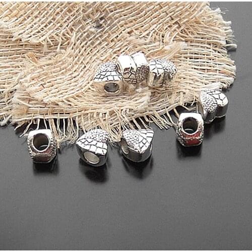 C177)40 pieces 9x9mm,Hole:4.5mm Antique Silver Zinc Alloy Heart Large Hole Spacer Bracelet Beads Diy Jewelry Accessories