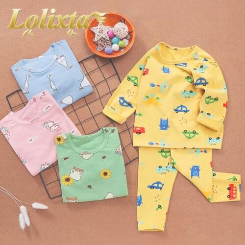 Kids 0-12 years new cute printed cotton thermal underwears set for girls boys baby autumn winter warm long johns pajamas clothes