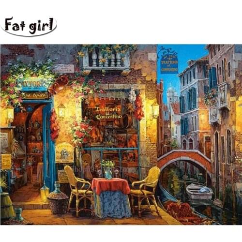 Home decor diamond painting Wall hanging cross stitch Riverside Bar picture Rhinestone Mosaic embroidery full Square round drill