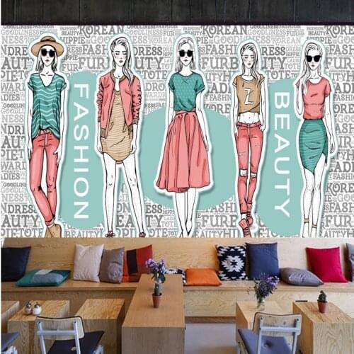 Drop Shipping Wallpaper English Alphabet Clothing Shop Corridor Background Painting Dressing Room Shopping Mall Custom Wallpaper