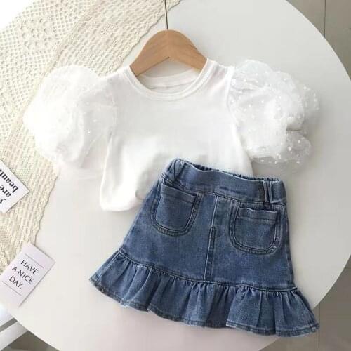 Girls' Half-length Denim Skirt 2021 New Summer Short Skirt Ruffled Childrens Bag Hip Skirt Fishtail Skirt Tide