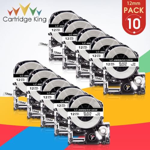 10PK Compatible for Epson SS12KW 12mm Black on White Label Maker For Epson King Jim LW400 LW600P LW700 LW1000P Label Printer