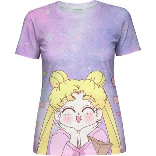 2021 summer new womens T-shirt 3D printing short-sleeved anime character girl moon T-shirt oversized loose short-sleeved
