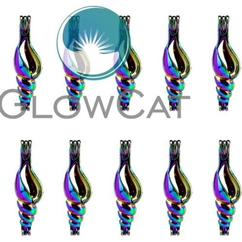 GLOWCAT 10x C446 Rainbow Color Sea Conch Beads Cage Jewelry Making Essential Oil Diffuser Aroma Pearl Cage Locket Pendant