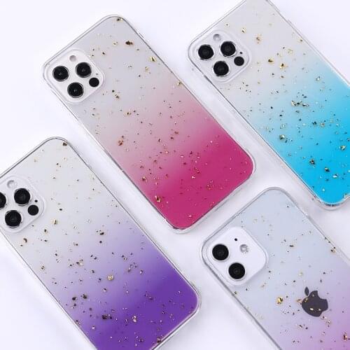 Gradient Simple Gold Foil Phone Case For iPhone 12 11 Pro X Xs MAX XR 6 6s 7 8 Plus Soft Transparent Candy Color Back Cover