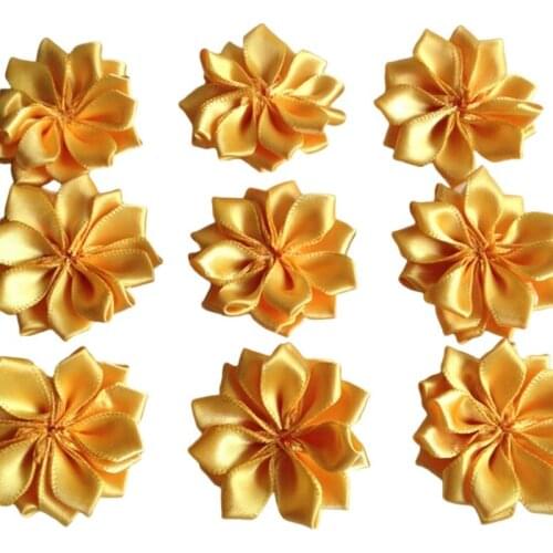 HL 30pcs 35mm Yellow Double Ribbon Flowers Handmade Apparel Accessories Sewing Appliques DIY Crafts A651
