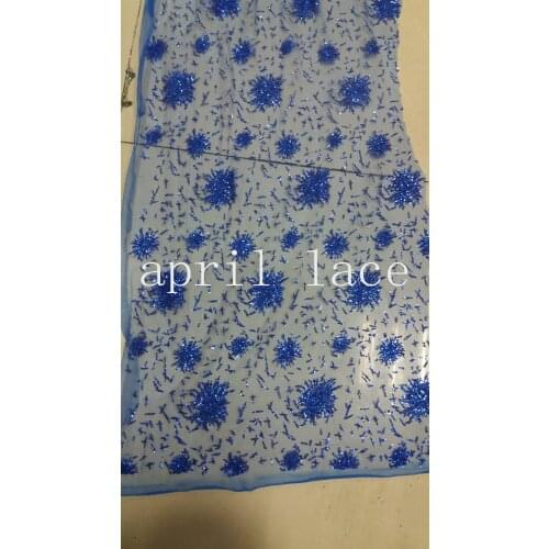 HLL001 glued glitter powder royal blue sparkle hand print pattern tulle mesh for evening dress/sawing,send by dhl or fedex