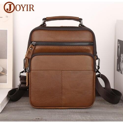 JOYIR Genuine Leather Messenger Bag Mens Shoulder Bags Flap Small Male Man Crossbody Bags for 9.7" Ipad Male Tote Handbags
