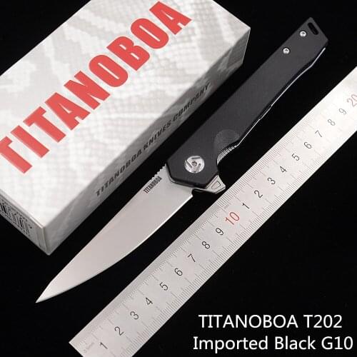TITANOBOA T202 Ceramic Ball Bearing Real D2 blade G10 handle Camping Kitchen Hunting Outdoor pocket fruit EDC tool folding Knife
