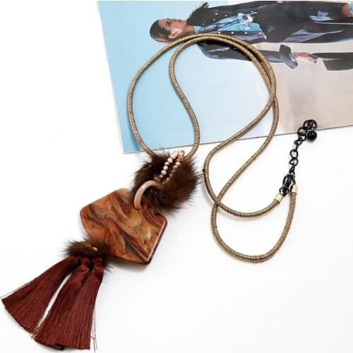 Long Rope Chain Sweater Chain Acrylic Geometry Tassel Pendant Necklace women Choker Colar Kolye Jewelry Collares de moda 2019