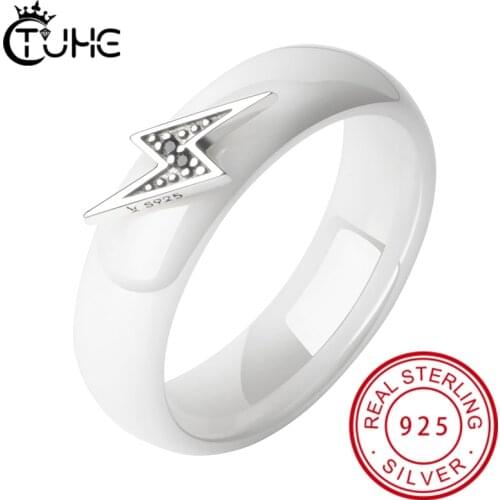 New Arrival Silver Exquisite Lightning & Black CZ Ceramic Rings for Women Fine Jewelry Brincos Healthy Ceramic Wedding Ring Gift