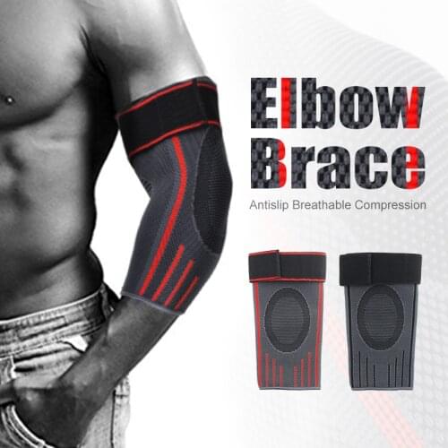 1 Pair Elbow Brace Compression Support Sleeve with Adjustable Strap for Weightlifting Arthritis Volleyball Tennis Elbow Pad