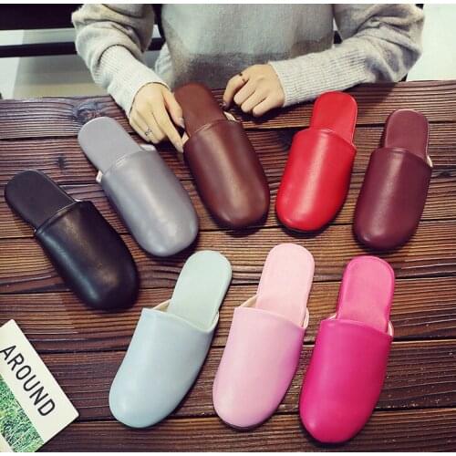 Spring and Autumn Home wood floor leather slippers couple men and women silent soft bottom non-slip slippers