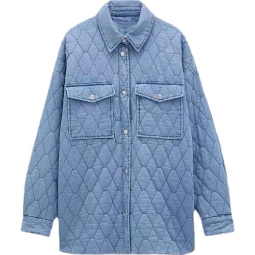 Za Womens Denim Jackets Coat Winter Armygreen Shirt Jackets Long Sleeve Pockets Pink Coat Streetwear Fashion Outwear Woman Coat