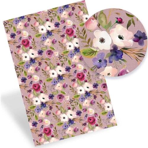 Faux Leather Sheet Rose Flower Leaves Synthetic Leather Printed Vinyl Fabric DIY Handbag Bow Making Supplies 0.8mm 22*30cm/Pc