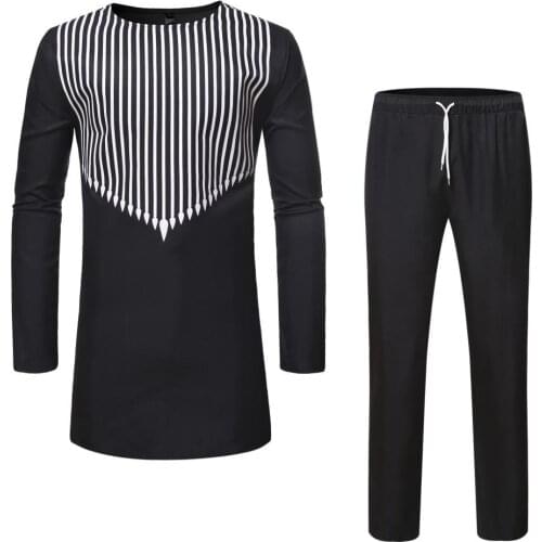 Richkeda Store Mens Top Pants Set 2 Pieces Outfit Set Men African Clothes Riche African Clothing Men African Suit Dashiki Shirt