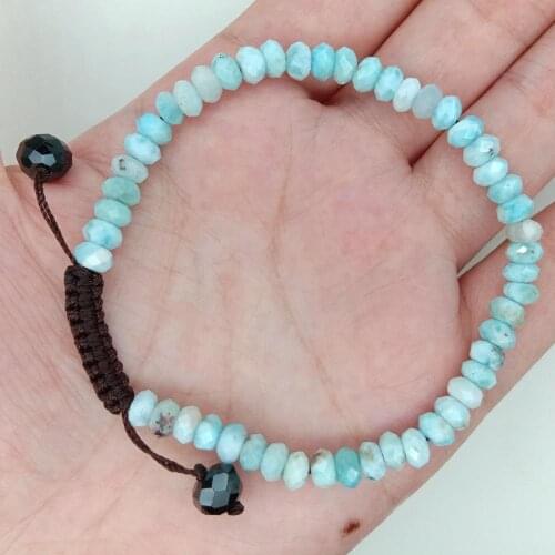 YYGEM 8'' Natural Faceted Rondelle Blue Larimar Black Spinel Bracelet trendy adjustable for women