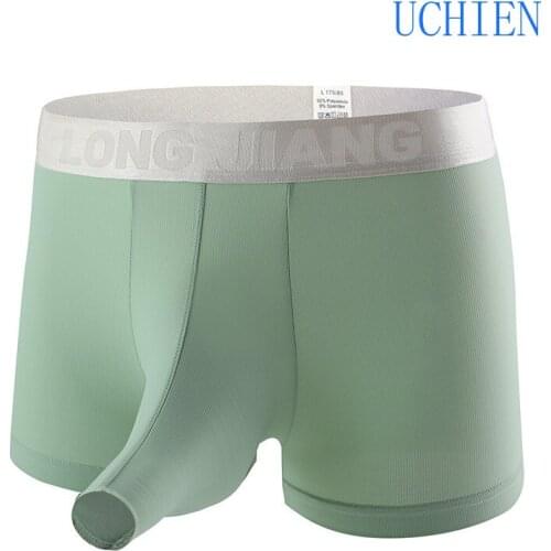 Open Elephant Nose Panties Men Bounce Separation Ice Silk Four-corner Sexy Jj Set Aircraft Pants Flat-angle Underpants Tide