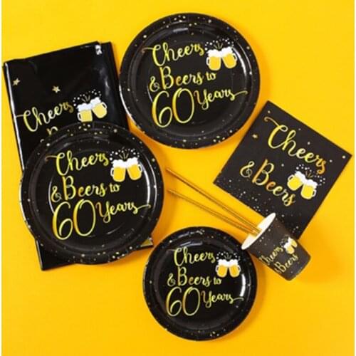 Cheers Beers To 30 40 50 60 70 80 90 Years Old Birthday Party Disposable Tableware Set Paper Plates Cups Napkins Party Supply