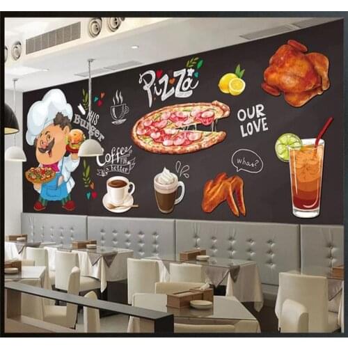 Custom wallpaper mural hand-painted HD restaurant pizza shop burger shop background wall - high-grade wall cloth