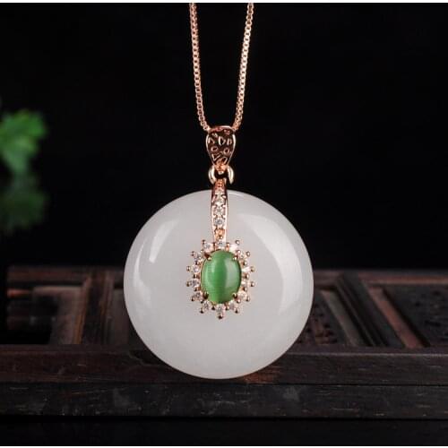 Natural jade hand-carved lucky green jade pendant necklace pendant jade necklace 925 sterling silver necklace jade jewelry
