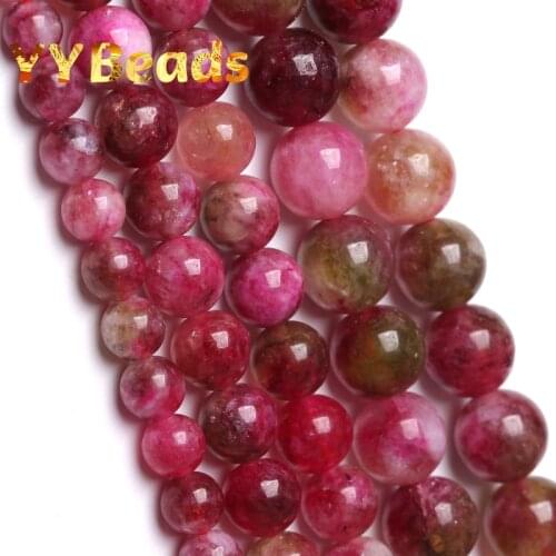 Natural Pink Tourmaline Jades Beads Round Loose Spacer Beads For Jewelry Making DIY Bracelets Necklaces Accessories 6 8 10mm 15"