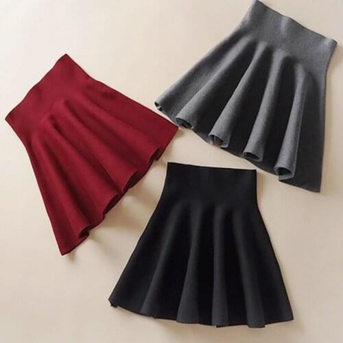 2019 autumn and winter new knitting Han Fan skirt pleated puff umbrella skirt high waist bottoming skirt A word skirt female