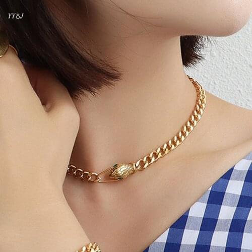 Green eye snake head choker necklaces for women stainless steel chunky necklace punk cool hip-hop jewelry y2k wholesale items