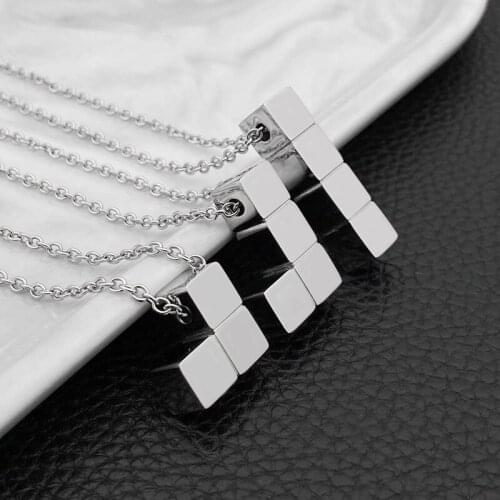 Necklace men Tetris pendant stainless steel men necklace chain long necklace for men hip hop jewelry on the neck male Accessory