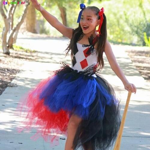 Super Villains Evil Jester Girls Tutu Dress for Halloween Pageants Dress up Costume Handmade Kid Scary Party Fancy Gown Dresses