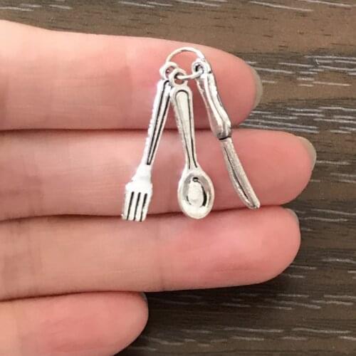 10PCS DIY Jewelry Kitch Charms Zinc Alloy Fork Spoon and Knife Pendant Charm for Bracelet Necklace Earrings Zipper Pull bookmark