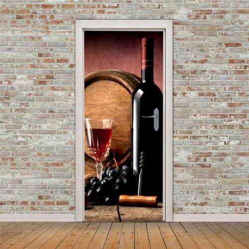 Hot Door Mural Wine Glass Wall Door Sticker DIY Self-adhesive Waterproof Wallpaper Poste for Home Decoration Gift