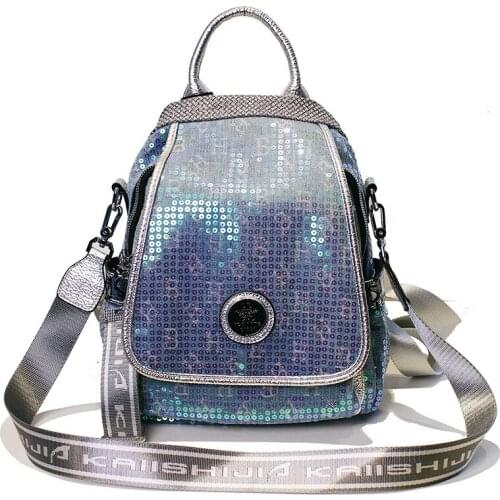 Denim sequins backpack women casual shoulder bags ladies luxury brand handbags fashion multifunction travel backpacks big school