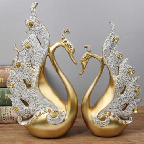 Nordic Resin Couple Swan Statue Crafts Home Decoration Animal Sculptures Modern Art Figurines Living Room Bedroom Ornaments