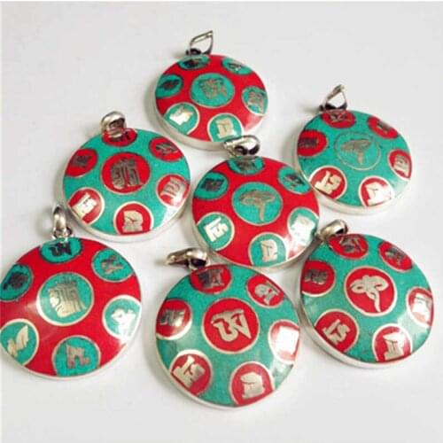 TBP711 Tibetan White Metal Copper Mantras Amulet Pendant OM MANI PAD ME HUM wholesale Tibet Amulets