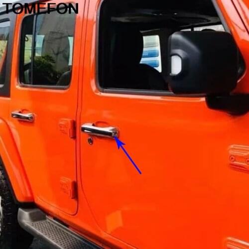 TOMEFON For Jeep Wrangler SUV 2018 2019 Side Door Handle Frame Moulding Cover Trim Exterior Accessories ABS Chrome Carbon Fiber