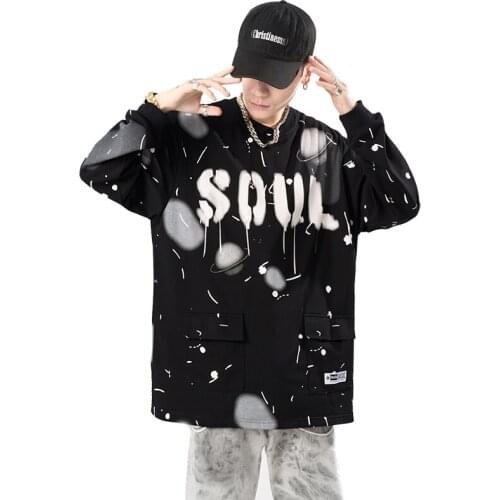 Thin Graffiti Inkjet Pullovers Sweatshirts Female Harajuku Loose Hip-hop Splash Ink Cargo Pullovers High Street Couple Tops