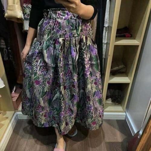 Vintage High Waist Puffy Bud Skirt 2021 Spring Autumn Boho Casual Korean Beach Holiday Fashion Party Print Skirts Womens Clothes