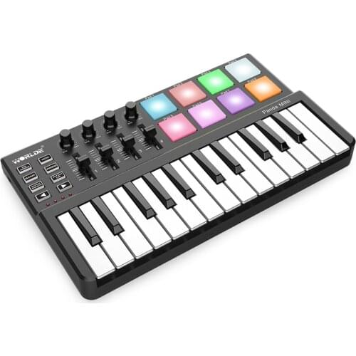 WORLDE Panda MINI 25-Key Ultra-Portable USB MIDI Keyboard Controller 8 Colorful Backlit Trigger Pads with 8 control buttons