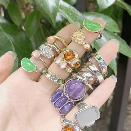 2020 Vintage Summer 8Pcs/Set Fairy Friends Colorful Stone Metalic Fashion Finger Rings Korea Hit Rings for Women Girl Party
