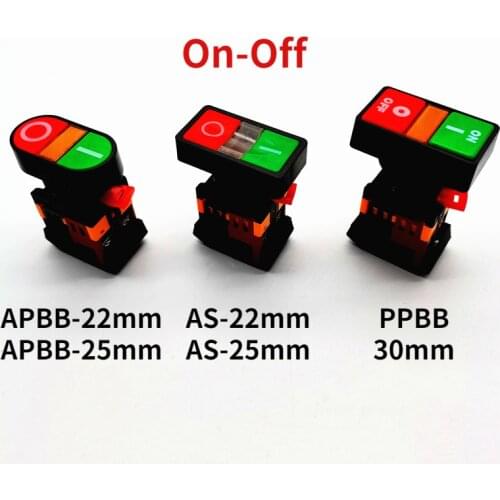 1PC 22/25/30mm ON/OFF START STOP NO/NC APBB-22N/AS-22N/PPBB-30N Momentary Double Head Push Button Switch with Light 12V 24V 220V