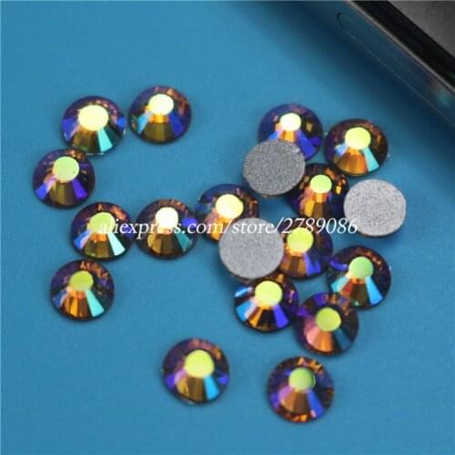 1440pcs/lot Light Topaz AB FlatBack Non HotFix Strass Nail art Rhinestone 3D Glass Round Crystal Stones For DIY Nails Decoration