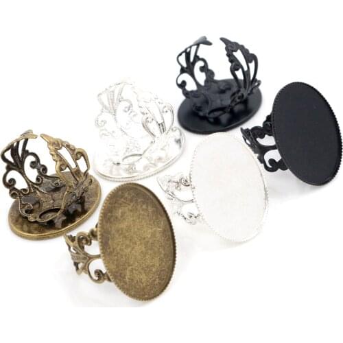 18x25mm 5pcs 3 Colors Plated Brass Oval Adjustable Ring Settings Blank/Base,Fit 18x25mm Glass Cabochons