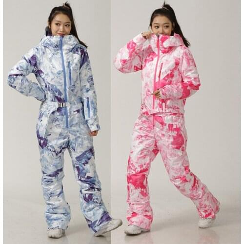 2021 Winter Ski Jumpsuit Women Hooded Waterproof Overalls Ski Female Warm Outdoor Woman Snowboard Suit One Piece Skiing Clothes