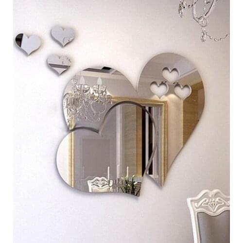 3D Heart-shaped Acrylic Wall Stickers Self-adhesive Mirror Stickers Decal Wall Art Kids Room Decor Removable Wedding Decoration