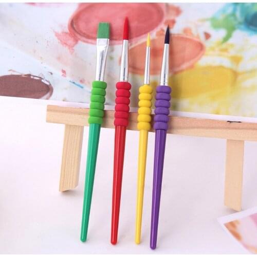 4Pcs/Set Drawing Art Accessories Candy Color Plastic Handle Oil Painting Brushes Multi Purpose Nylon Hair Childrens Supplies