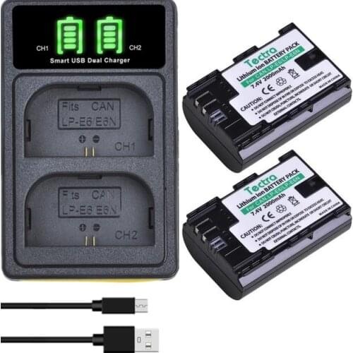 2pc 2000mAh bateria LP-E6 LPE6 lp e6 LP-E6N battery+LCD USB Charger for Canon EOS 5DS 5D Mark II III 6D 7D 60D 70D