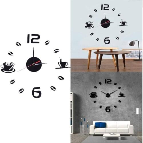 Acrylic Quartz Watch 3D Metal Wall DIY Wall Clock Coffee Living Decoration Sticker Room Clock Cup Study Wall Self-Adhesive U7Q9