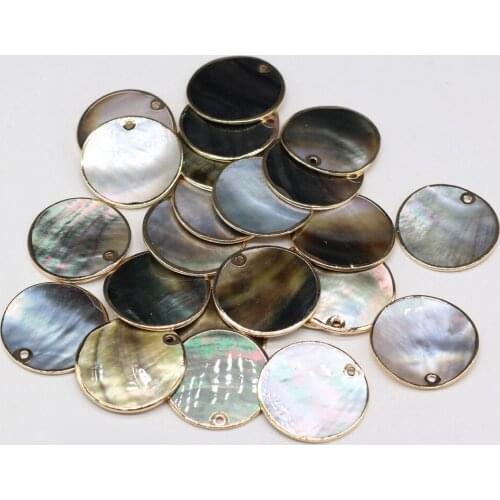 Natural Shell Beads Round Black Shell Gold Alloy Edge Necklace Accessories Shell Pendant Charms for Jewelry Making Bracelet