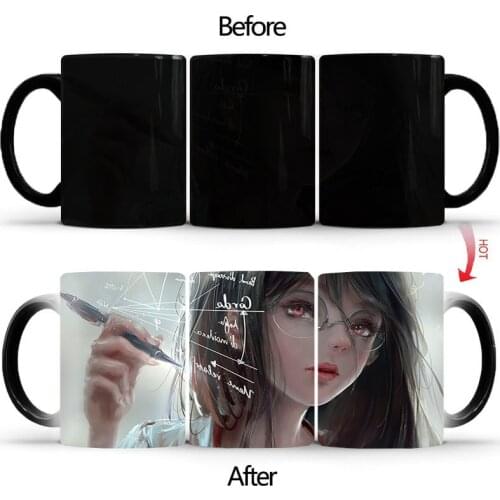 Free shipping Kawaii scientist Heat sensitive Coffee mug cup Porcelain Magic Color changing Tea Cups christmas gift BSKT-084